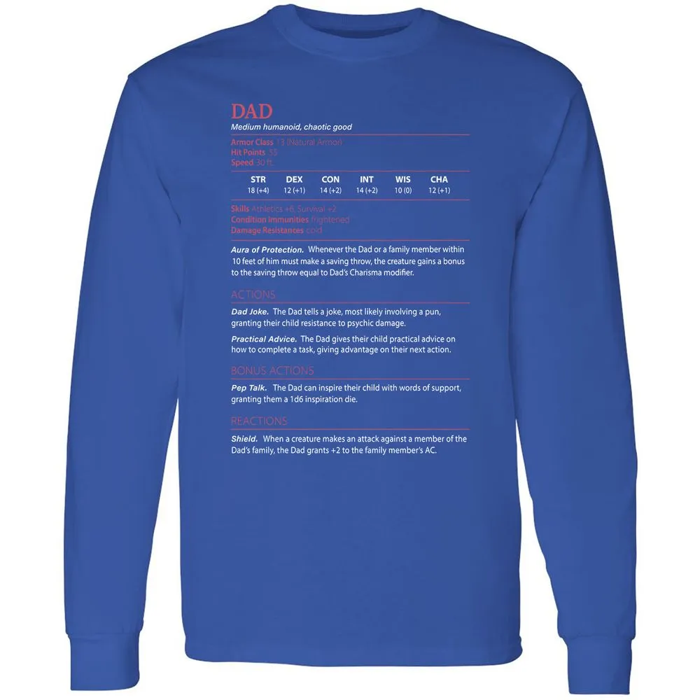 Dad Stats Long Sleeve T-Shirt - Royal - 8
