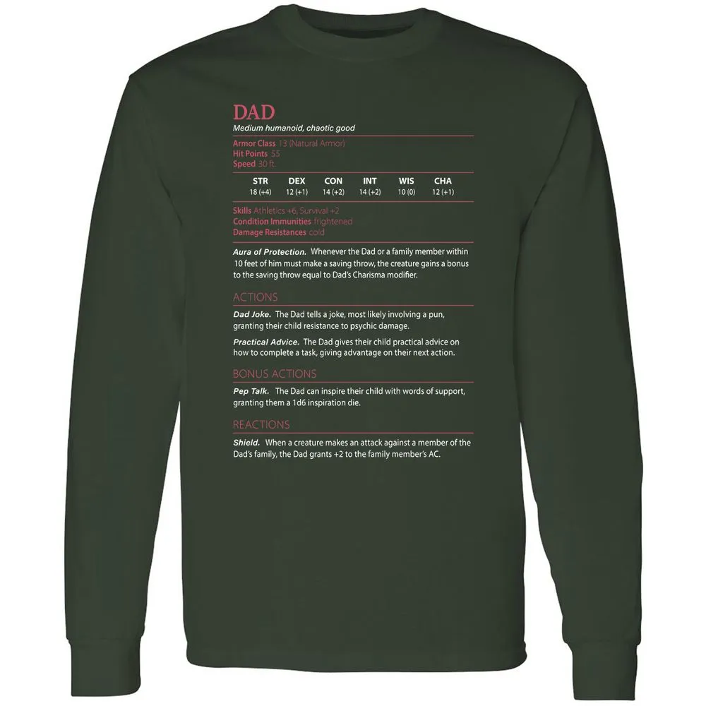 Dad Stats Long Sleeve T-Shirt - Forest Green - 4
