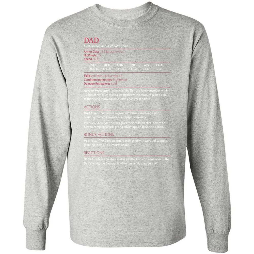 Dad Stats Long Sleeve T-Shirt - Ash - 7