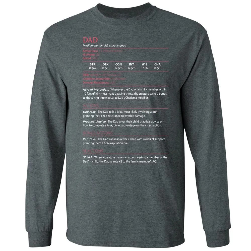 Dad Stats Long Sleeve T-Shirt - Dark Heather - 15