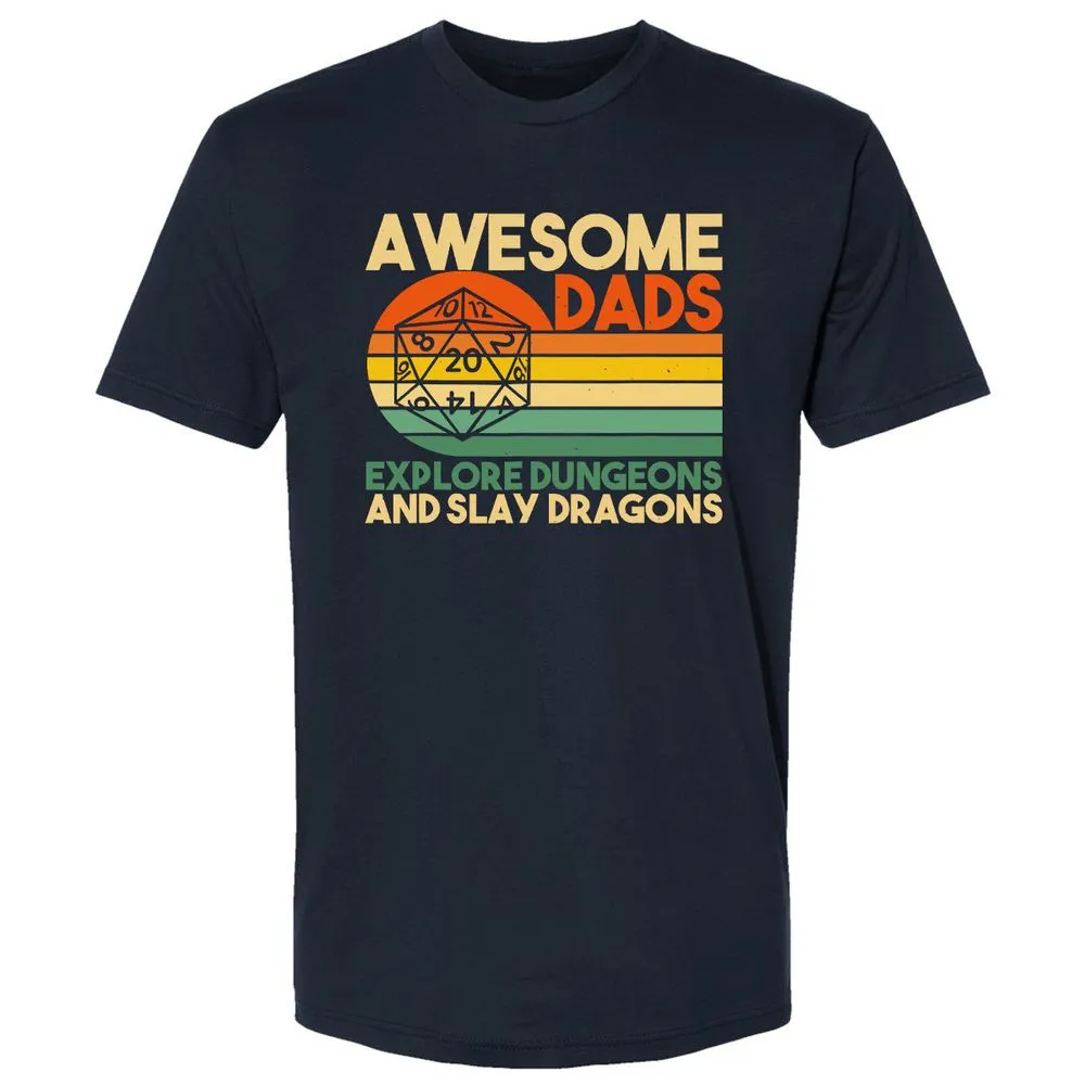 Awesome Dad Explore Dungeons Slay Dragons Premium Unisex T-Shirt - Midnight Navy - 2