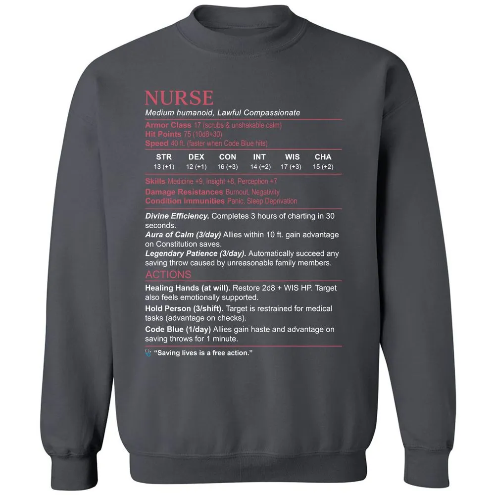 Nurse Stats 3 Classic Unisex Sweatshirt - Charcoal - 7