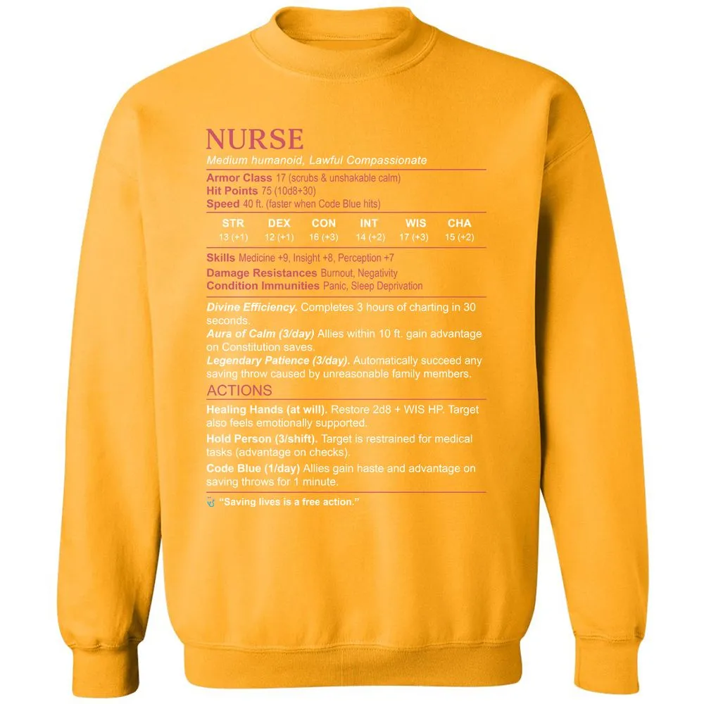 Nurse Stats 3 Classic Unisex Sweatshirt - Gold - 11