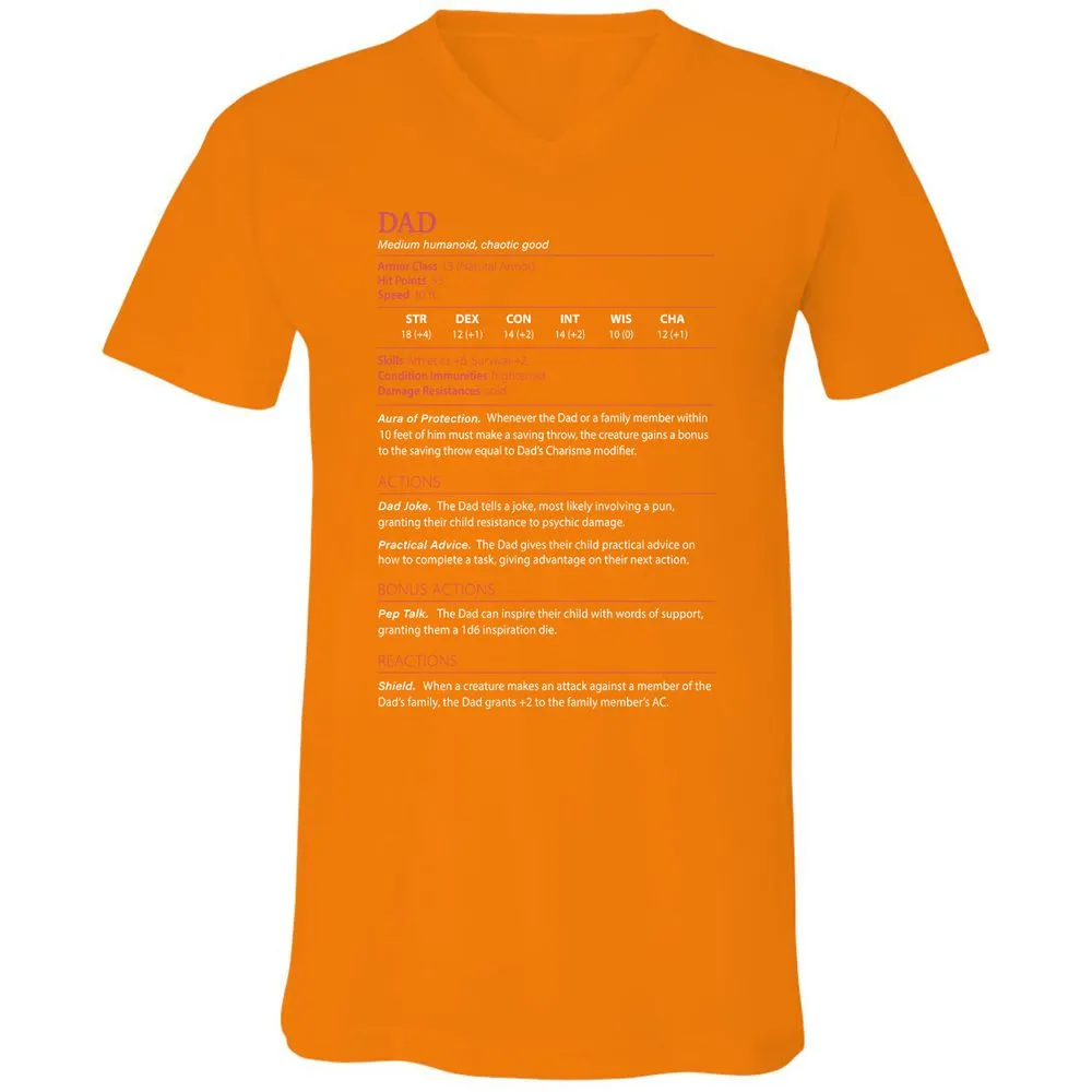 Dad Stats Unisex V-Neck T-Shirt - Orange - 11