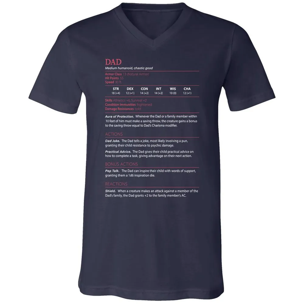 Dad Stats Unisex V-Neck T-Shirt - Navy - 2