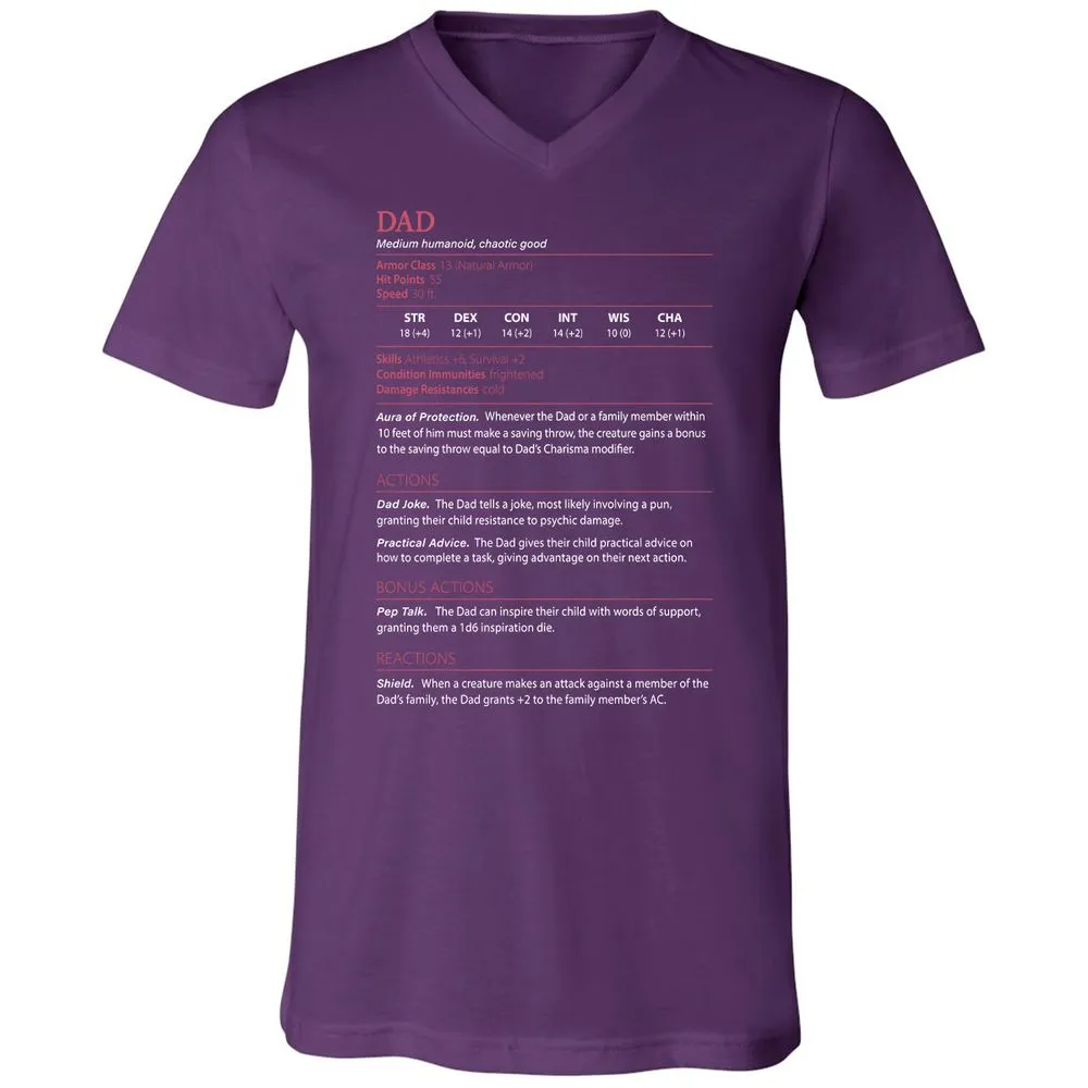 Dad Stats Unisex V-Neck T-Shirt - Team Purple - 9