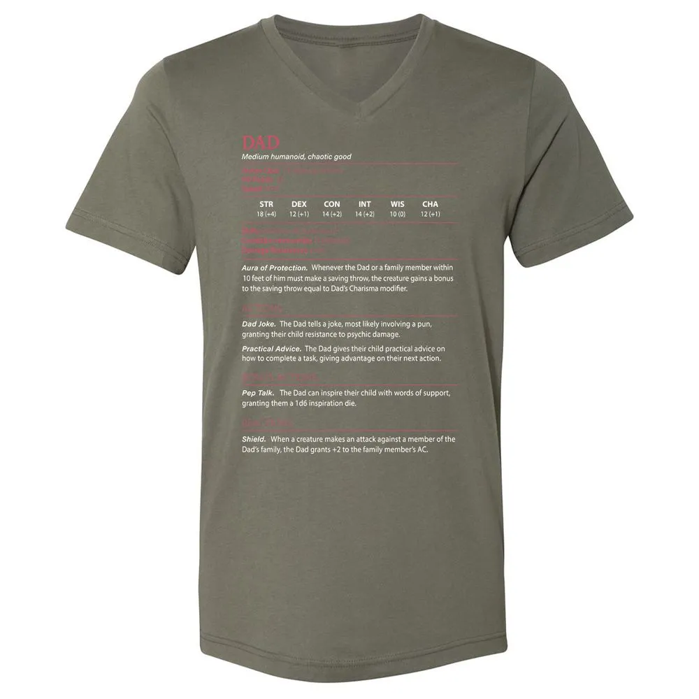 Dad Stats Unisex V-Neck T-Shirt - Military Green - 10