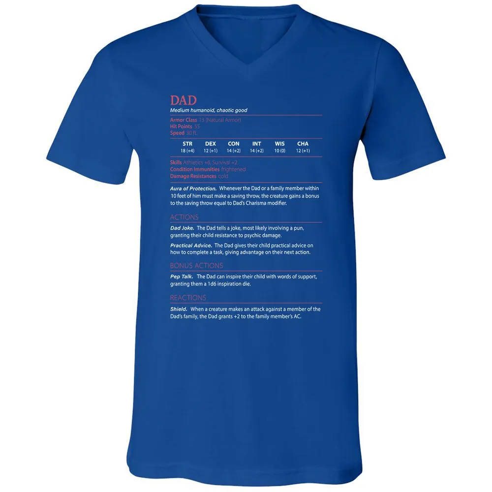 Dad Stats Unisex V-Neck T-Shirt - True Royal - 4