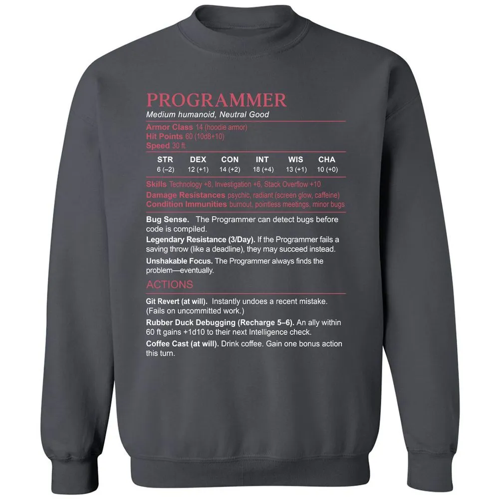 Programmer Stats Classic Unisex Sweatshirt - Charcoal - 7