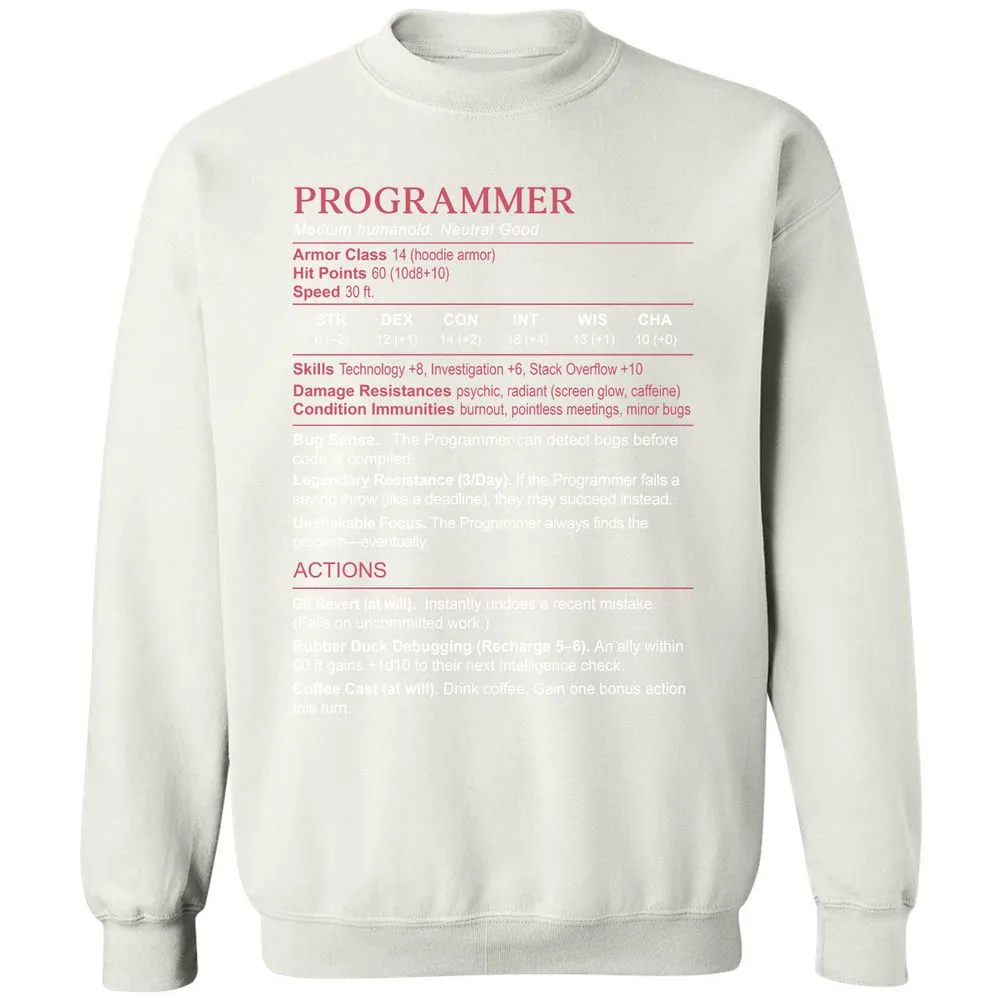 Programmer Stats Classic Unisex Sweatshirt - White - 12