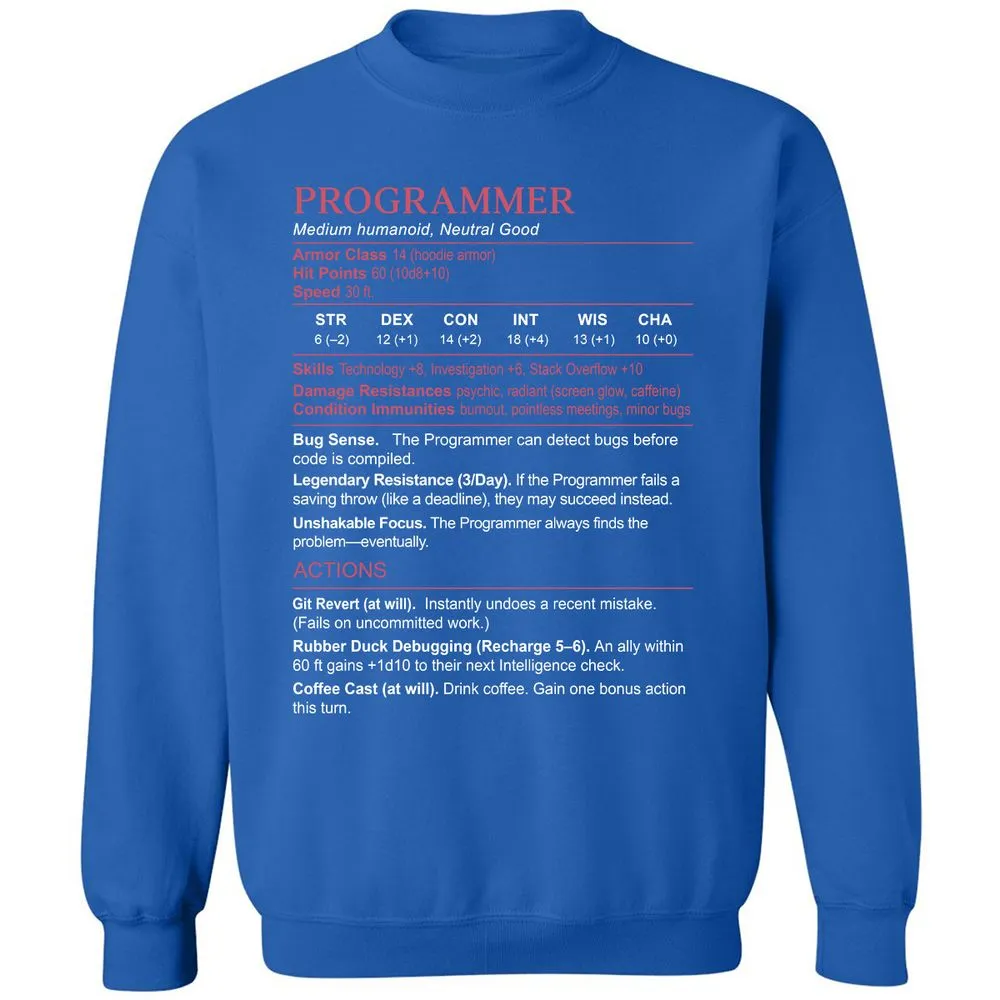Programmer Stats Classic Unisex Sweatshirt - Royal - 9