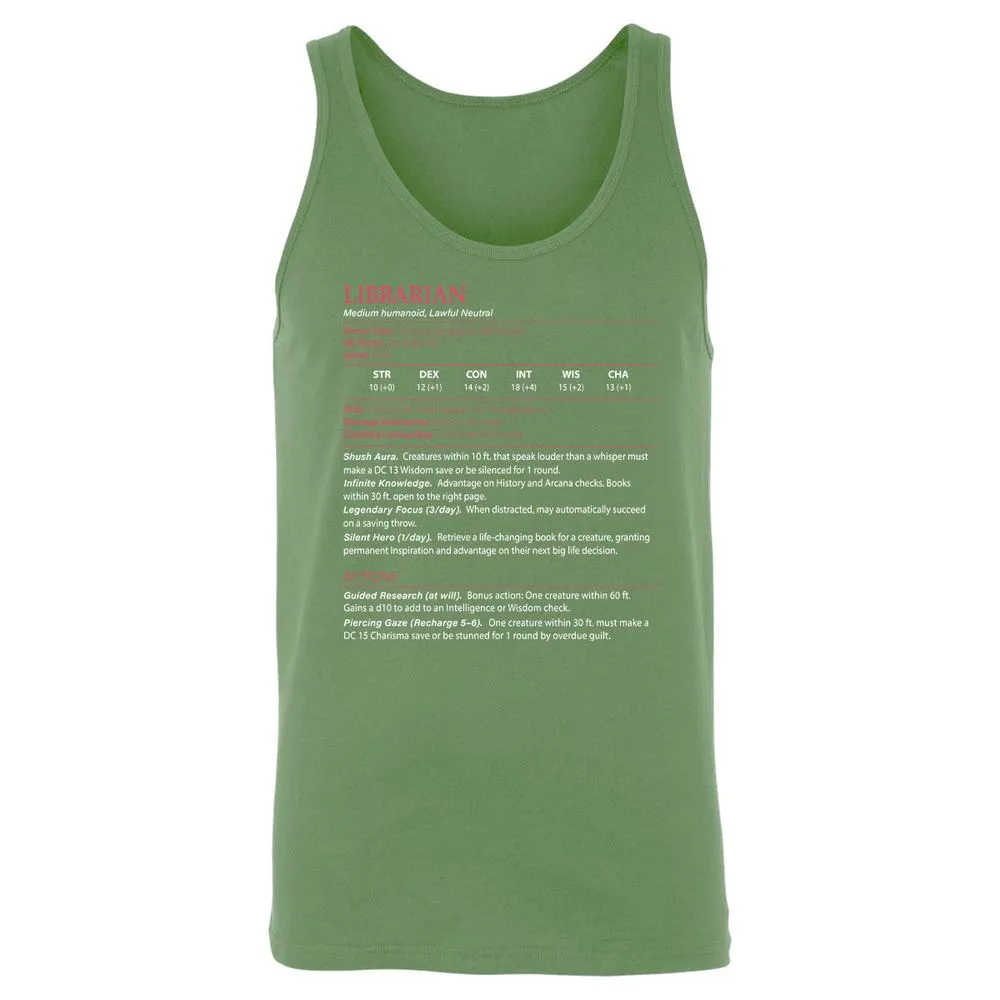 Librarian Stats Unisex Jersey Tank - Leaf - 10