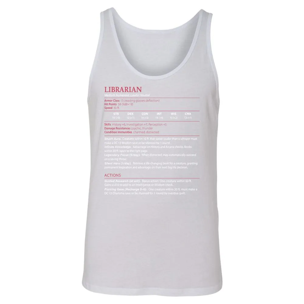 Librarian Stats Unisex Jersey Tank - White - 14