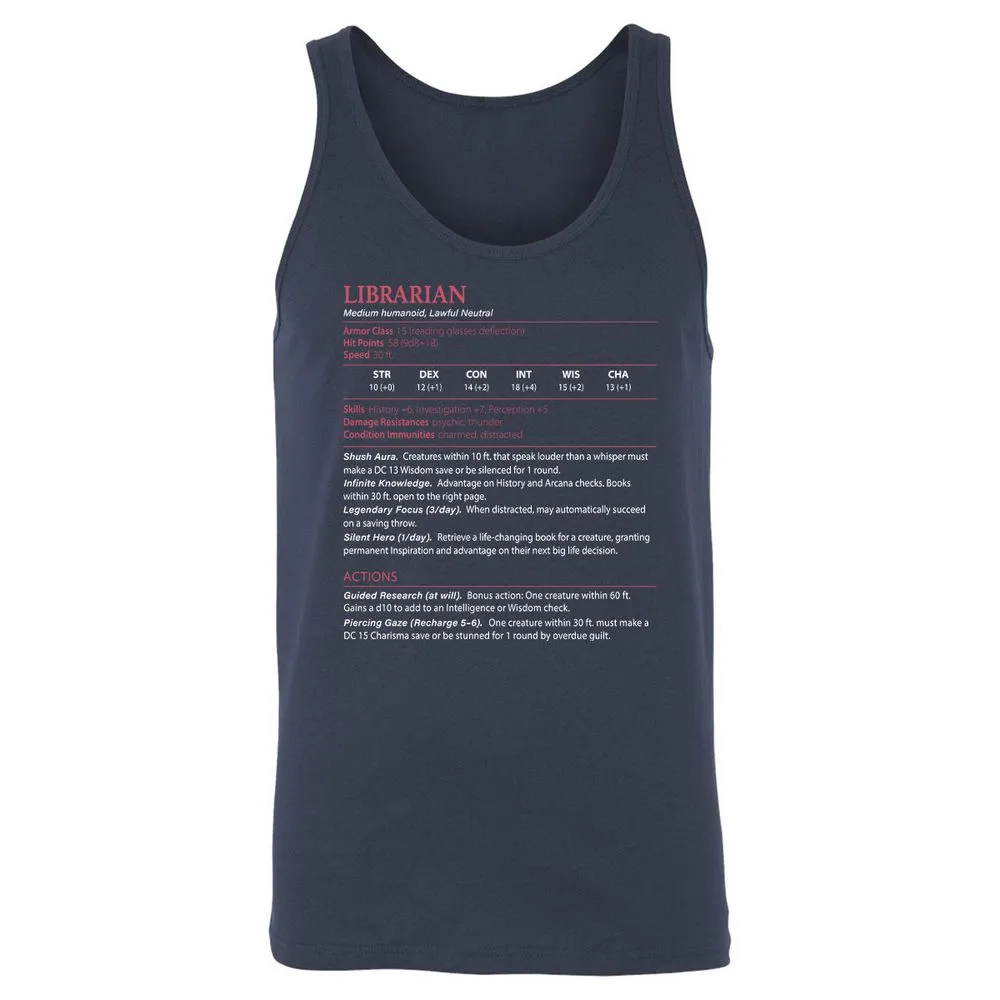 Librarian Stats Unisex Jersey Tank - Navy - 2