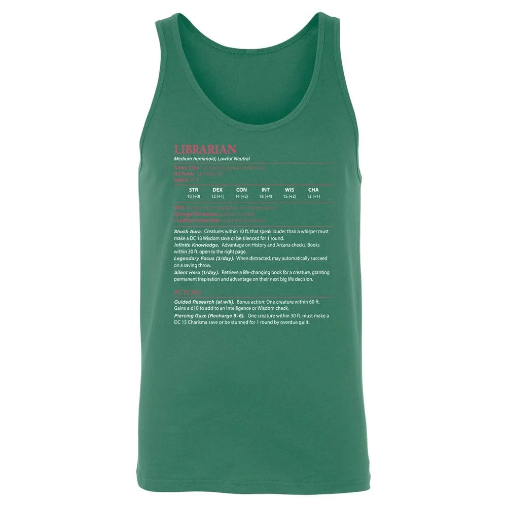 Librarian Stats Unisex Jersey Tank - Kelly - 9