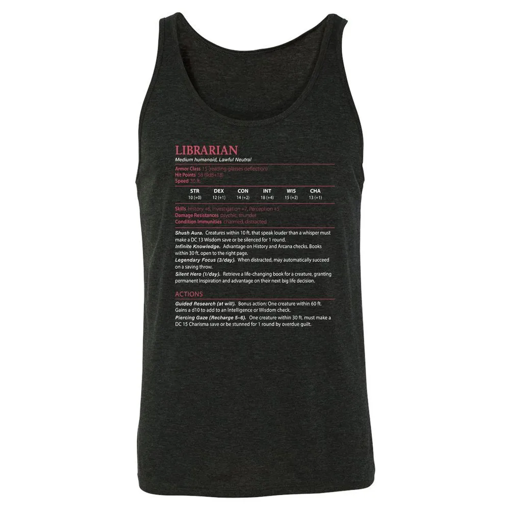 Librarian Stats Unisex Jersey Tank - Charcoal Black Triblend - 5