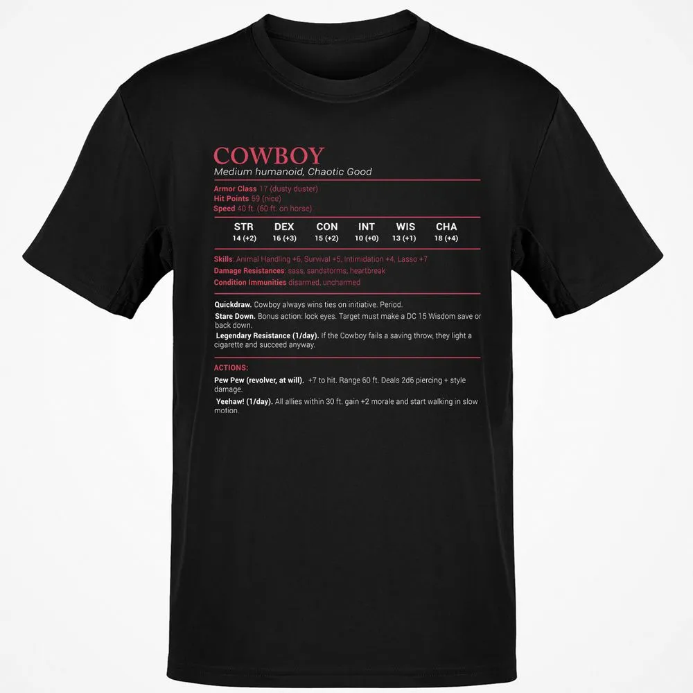 Cowboy Stats Classic Unisex T-Shirt - Black - 1