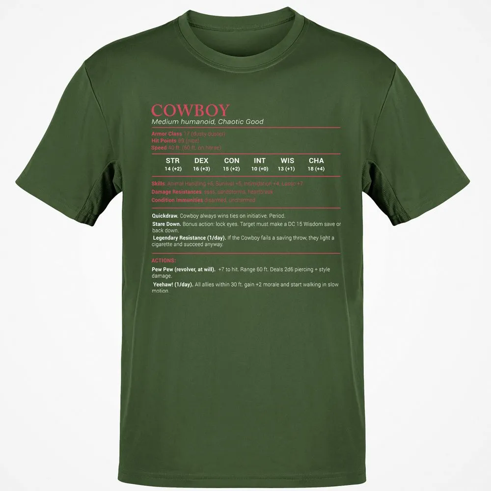 Cowboy Stats Classic Unisex T-Shirt - Military Green - 6
