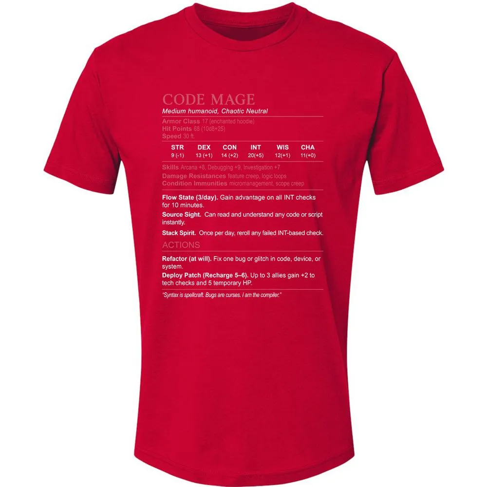 Code Mage Stats Premium Unisex T-Shirt - Red - 6