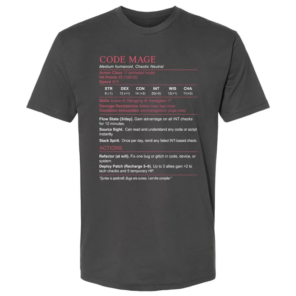 Code Mage Stats Premium Unisex T-Shirt - Heavy Metal - 8