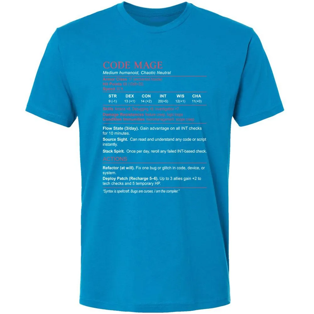 Code Mage Stats Premium Unisex T-Shirt - Turquoise - 16