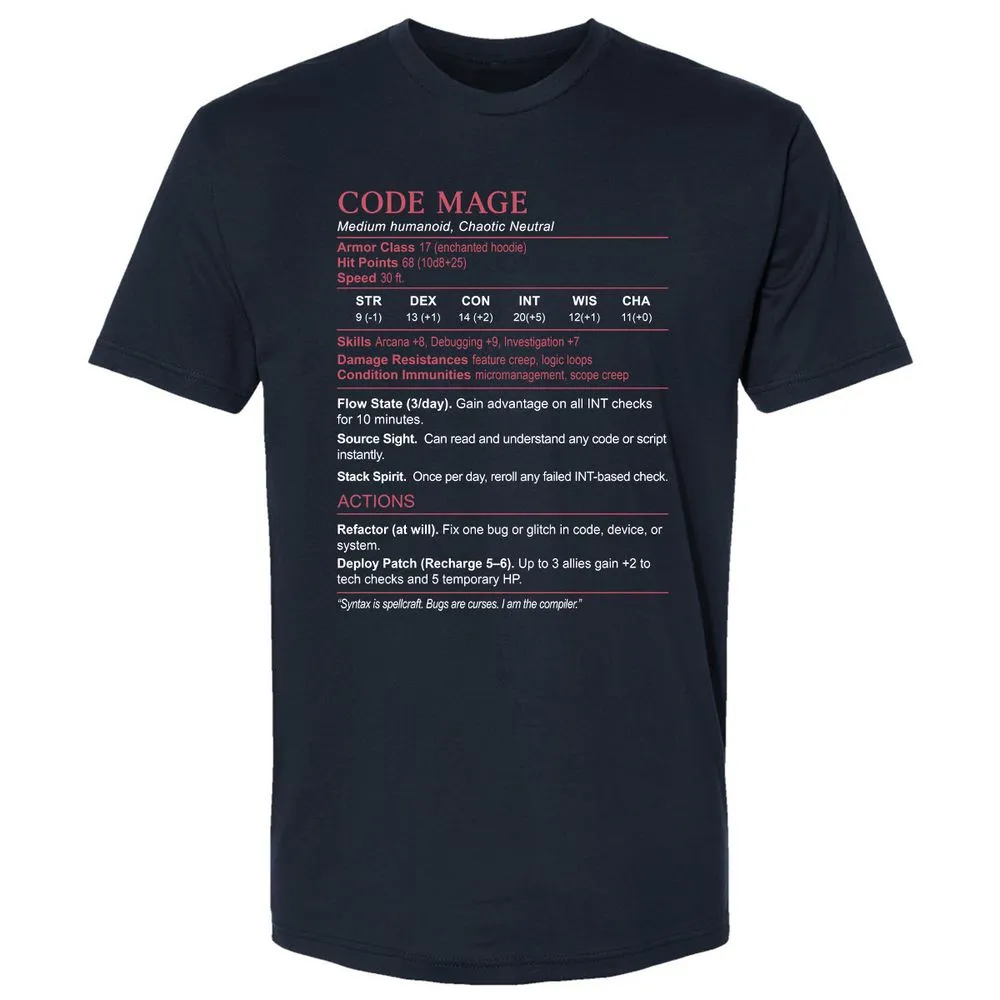 Code Mage Stats Premium Unisex T-Shirt - Midnight Navy - 2