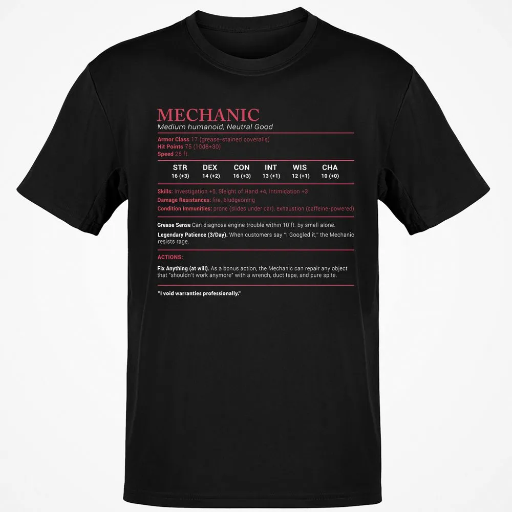 Mechanic Stats Classic Unisex T-Shirt - Black - 1