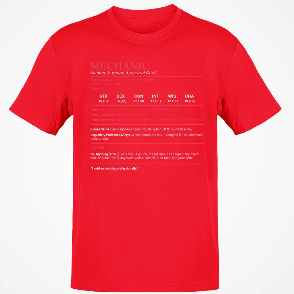 Mechanic Stats Classic Unisex T-Shirt - Red - 10