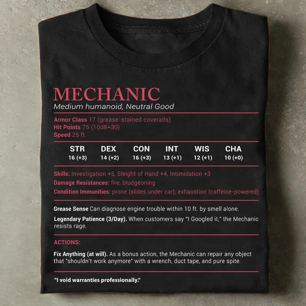 Mechanic Stats Classic Unisex T-Shirt - 1