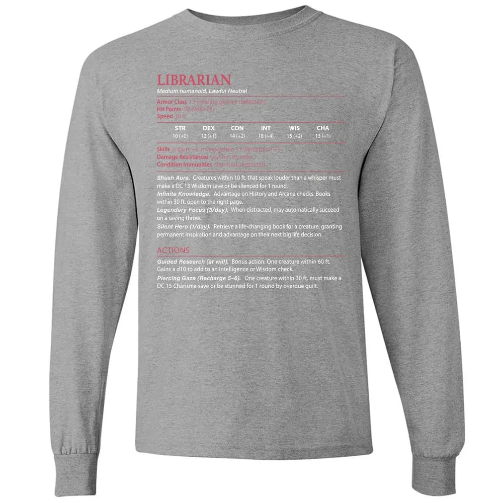 Librarian Stats Long Sleeve T-Shirt - Graphite Heather - 6