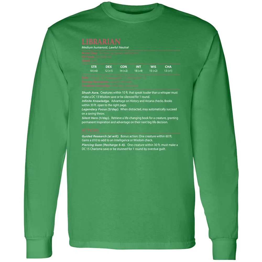 Librarian Stats Long Sleeve T-Shirt - Irish Green - 10