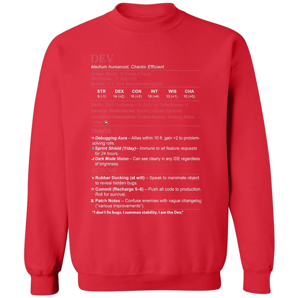 DEV Stats Classic Unisex Sweatshirt - Red - 5