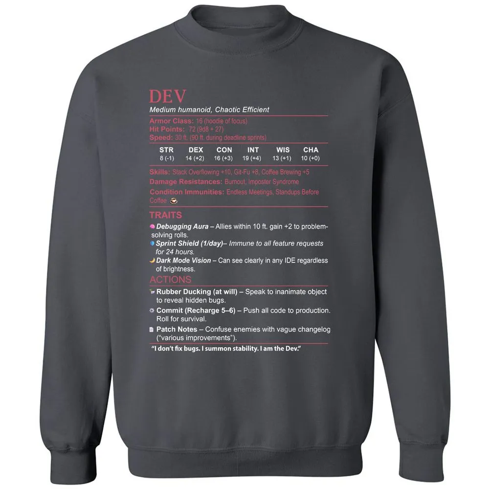 DEV Stats Classic Unisex Sweatshirt - Charcoal - 7
