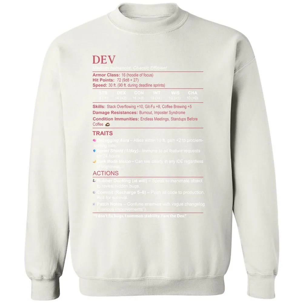 DEV Stats Classic Unisex Sweatshirt - White - 12