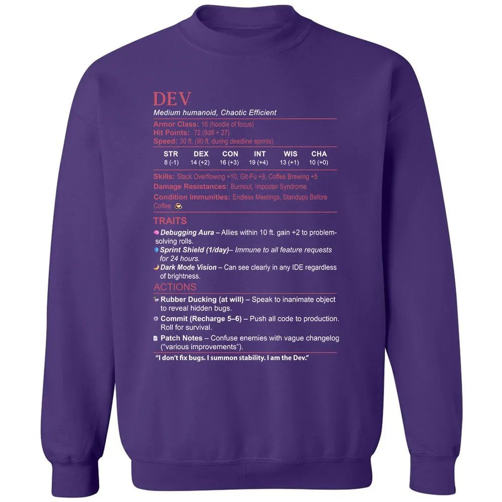 DEV Stats Classic Unisex Sweatshirt - Purple - 6