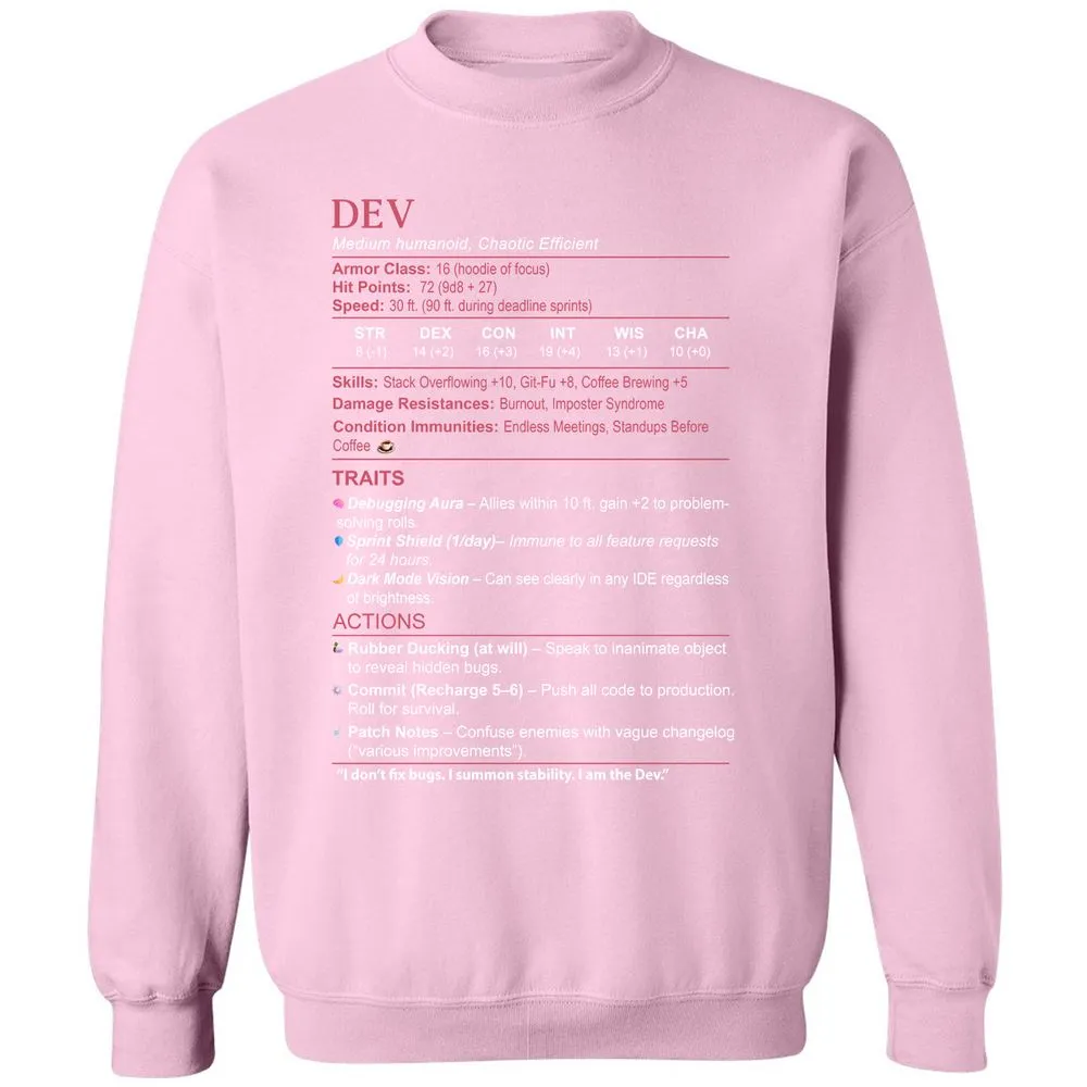 DEV Stats Classic Unisex Sweatshirt - Light Pink - 3