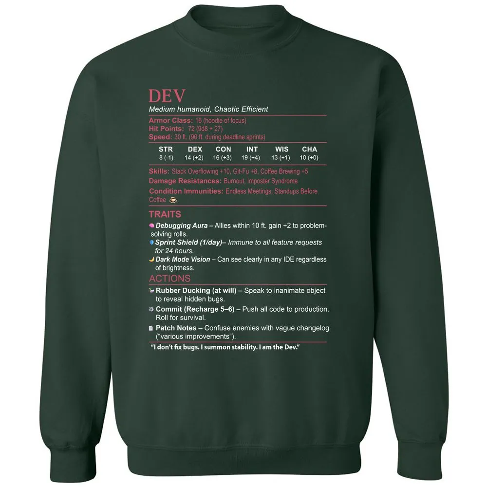 DEV Stats Classic Unisex Sweatshirt - Forest Green - 4