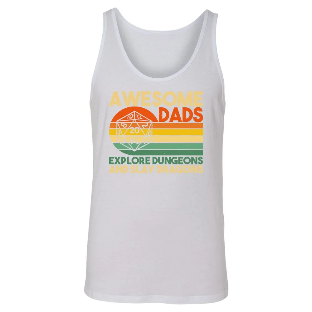 Awesome Dad Explore Dungeons Slay Dragons Unisex Jersey Tank - White - 14