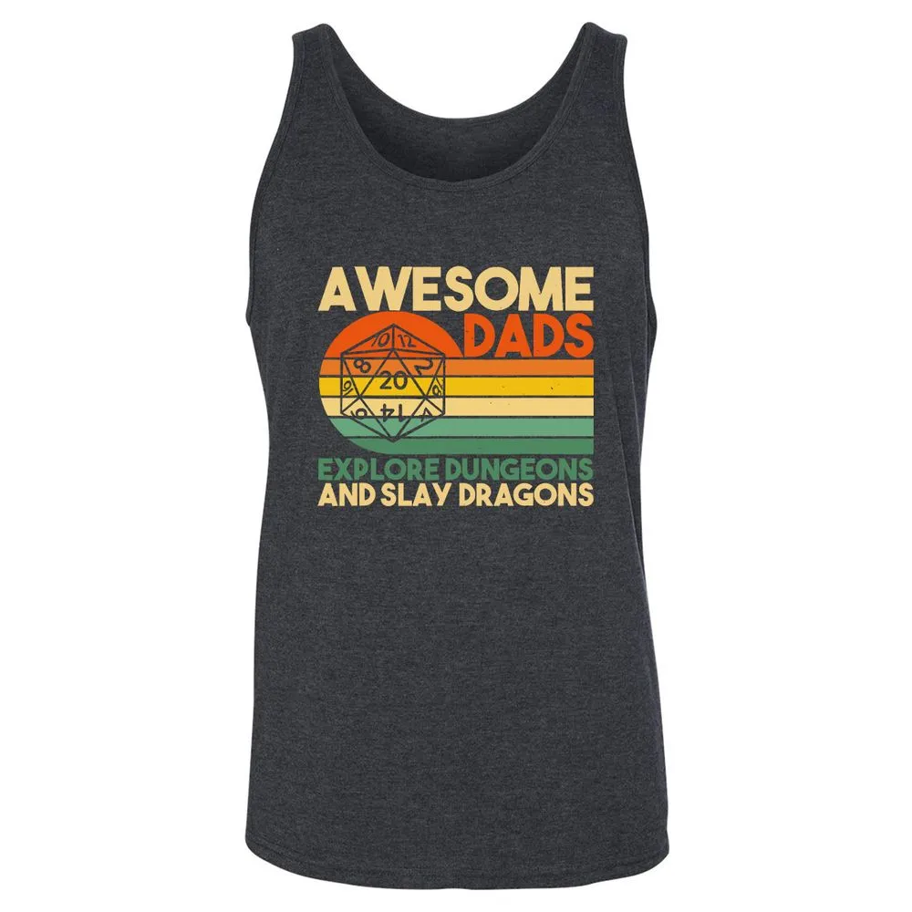 Awesome Dad Explore Dungeons Slay Dragons Unisex Jersey Tank - Dark Grey Heather - 6
