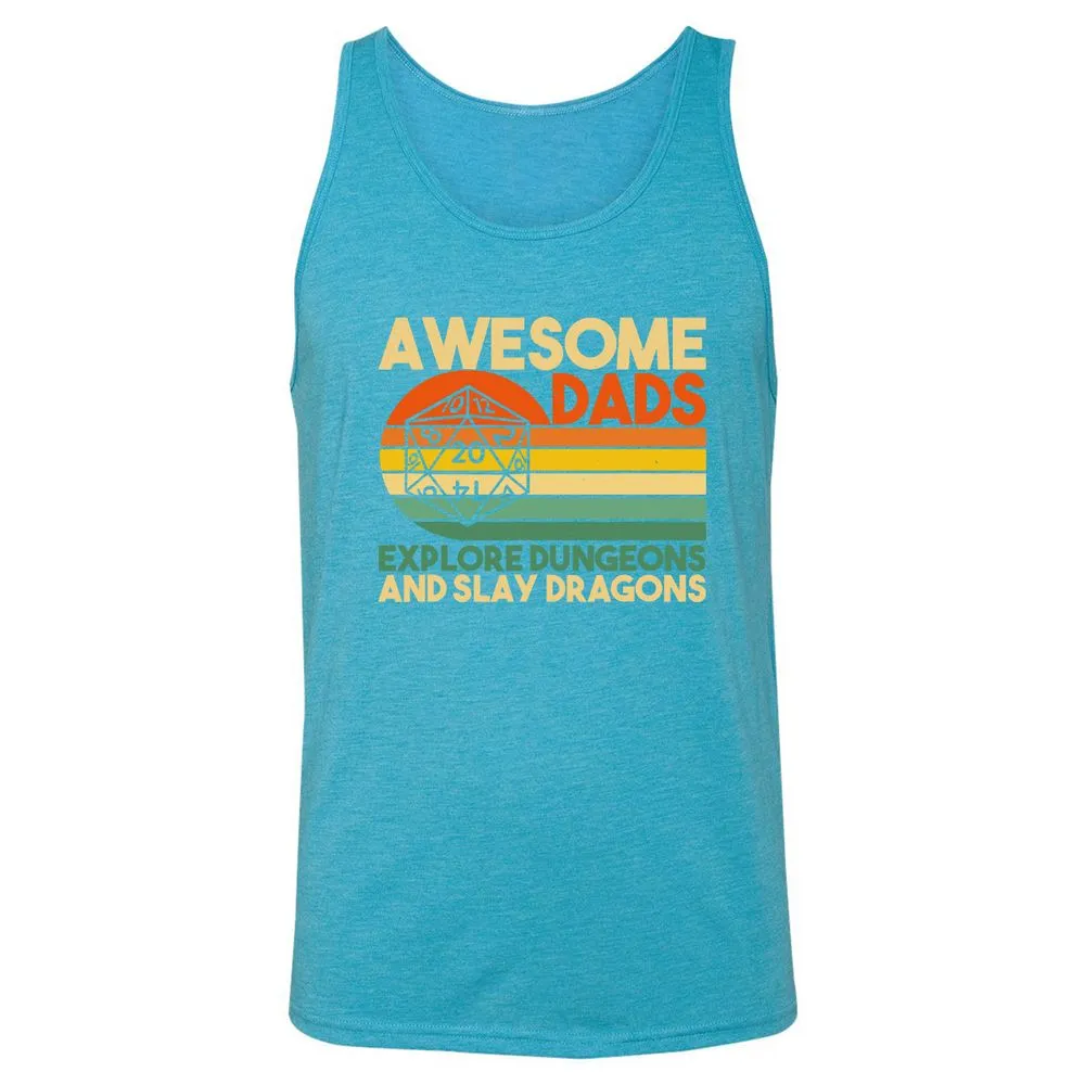 Awesome Dad Explore Dungeons Slay Dragons Unisex Jersey Tank - Aqua Triblend - 3