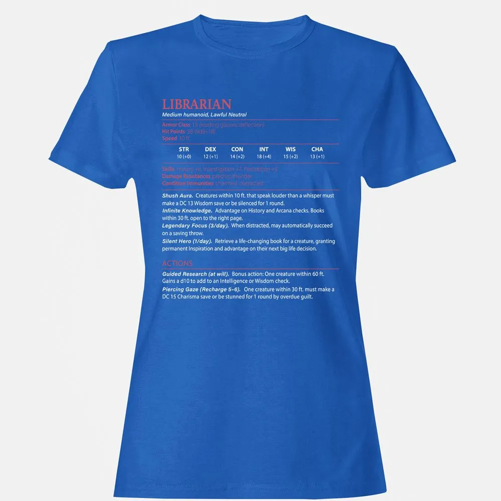 Librarian Stats Women's T-Shirt - Royal - 14