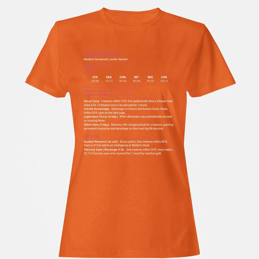 Librarian Stats Women's T-Shirt - Orange - 11