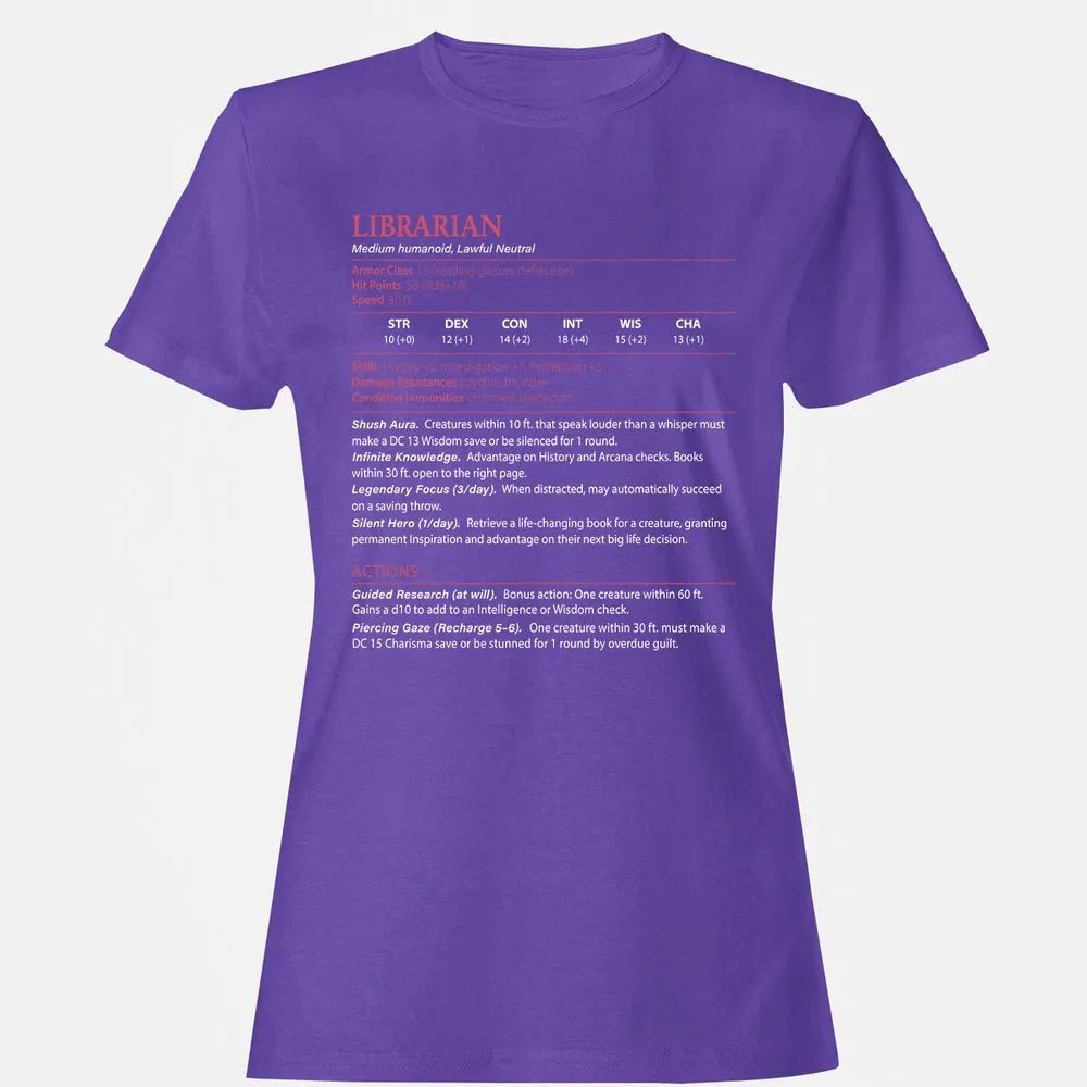 Librarian Stats Women's T-Shirt - Purple - 12