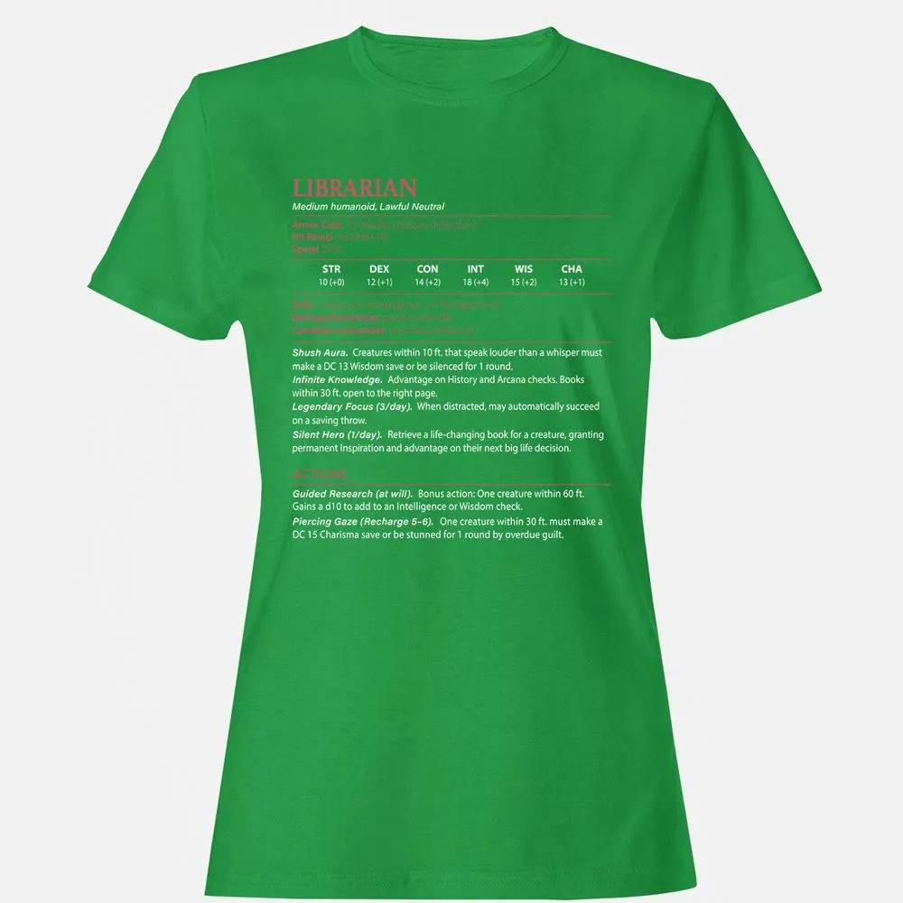 Librarian Stats Women's T-Shirt - Irish Green - 7