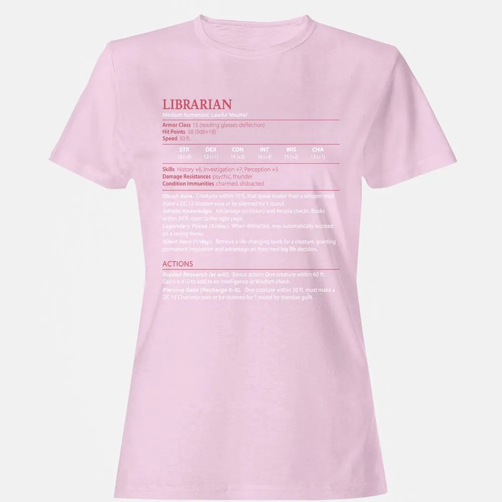 Librarian Stats Women's T-Shirt - Light Pink - 9