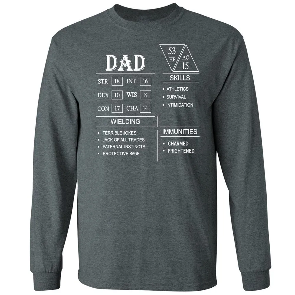 Dad Stat Block Long Sleeve T-Shirt - Dark Heather - 15