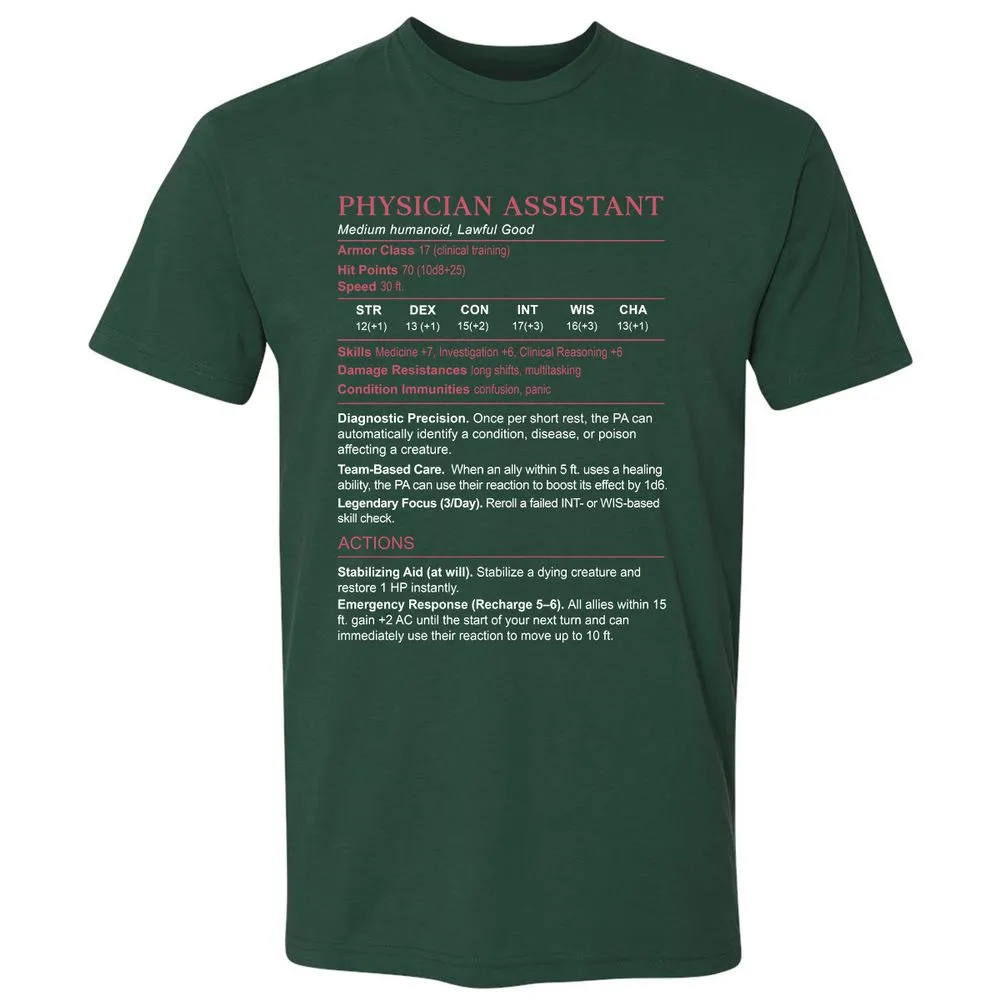 PHYSICIAN ASSISTANT Stats Premium Unisex T-Shirt - Forest Green - 13