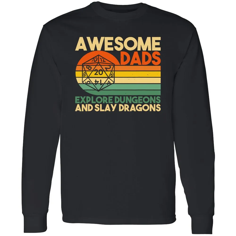 Awesome Dad Explore Dungeons Slay Dragons Long Sleeve T-Shirt - Black - 1