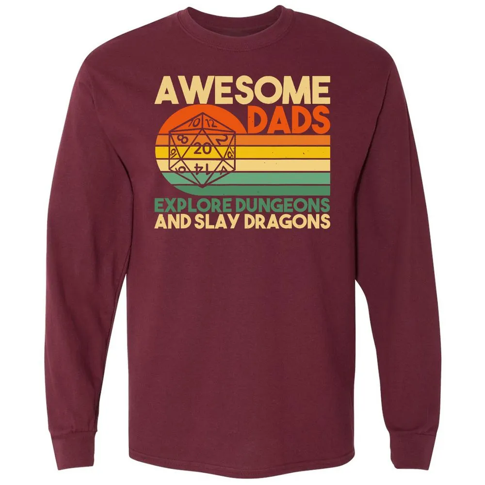 Awesome Dad Explore Dungeons Slay Dragons Long Sleeve T-Shirt - Maroon - 11