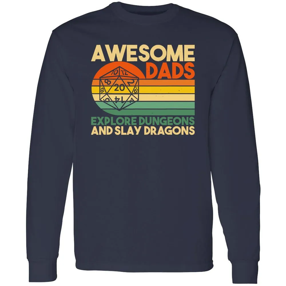 Awesome Dad Explore Dungeons Slay Dragons Long Sleeve T-Shirt - Navy - 2